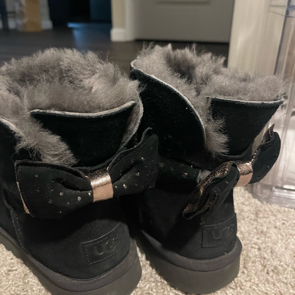 UGG Kids Black Boots with Bow Accent